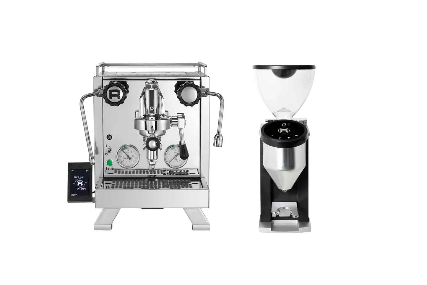 Bringing together Rocket Espresso's beautifully conceived R58 Cinquantotto espresso machine & their Faustino grinder. Hand-built in Milan, this home espresso set-up combines exceptional performance & a small counter footprint.