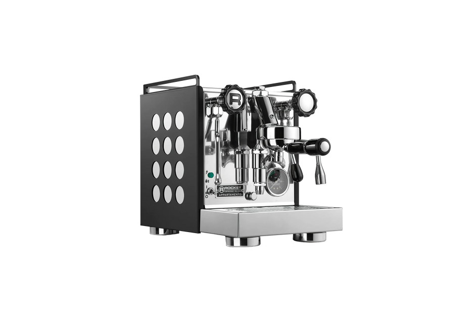 The latest update to the classic Rocket Espresso Appartamento Espresso Machine, the Serie Nera, sees the addition of a sleek & contemporary black powder coat finish to its panels.